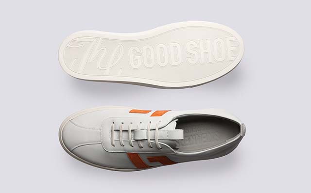 Grenson Sneaker 67 Mens Sneakers in White/Orange Leather GRS114111